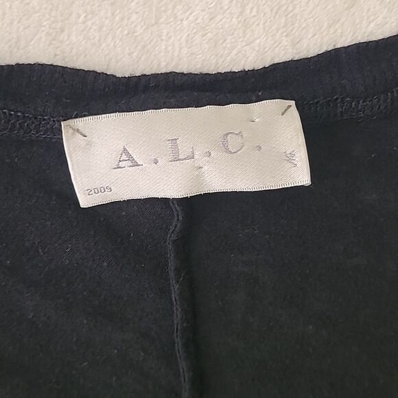 A.L.C. Wool Blend Black Short Sleeve Tee Top Small Pocket Raw Hem Lightweight - Picture 2 of 8